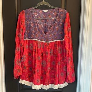 NATURAL LIFE Red and Purple Floral Blouse Size S